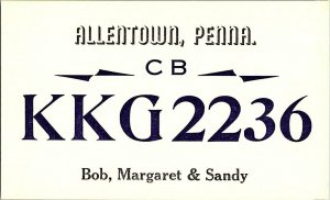 QSL Radio Card From Allentown Penna. Pennsylvania KKG2236 