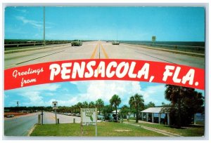 Greetings from Pensacola Florida FL, Dual View Vintage Unposted Postcard 