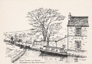 MARPLE JUNCTION AND TOP LOCK, Manchester - Vintage POSTCARD (Drawing)