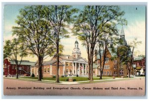 Warren Pennsylvania Postcard Armory Municipal Building Evangelical Church 1948