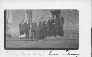 J27/ Portage Wisconsin RPPC Postcard c10 Well-Dressed Men Stone Building 31