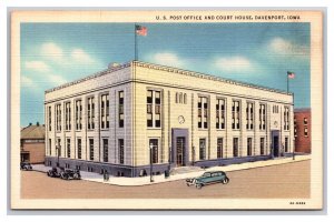 US Post Office and Courthouse Davenport Iowa IA UNP LInen Postcard S25