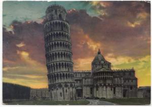 Italy, PISA, Cathedral Apsis and Leaning Tower during Sunset, used Postcard