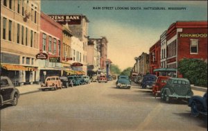 Hattiesburg Mississippi MS Main Street Scene Classic Cars Vintage Postcard