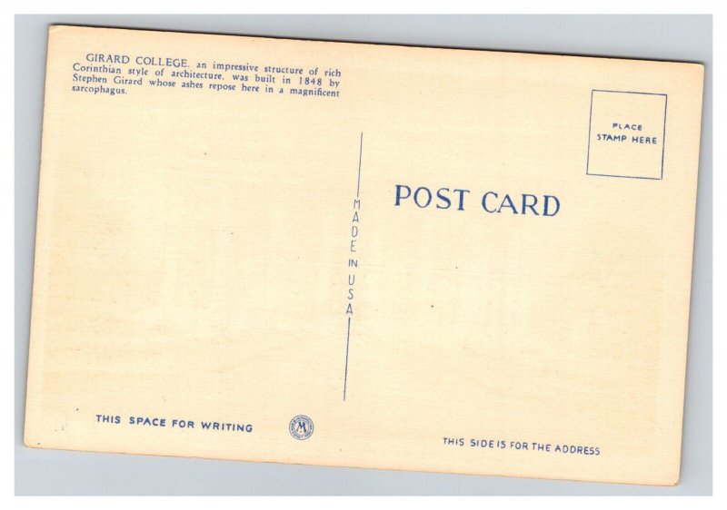 Vintage 1940s Postcard Girard College, Philadelphia, Pennsylvania