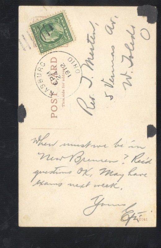 STRASBURG OHIO SOLDIERS MONUMENT VINTAGE POSTCARD 1912