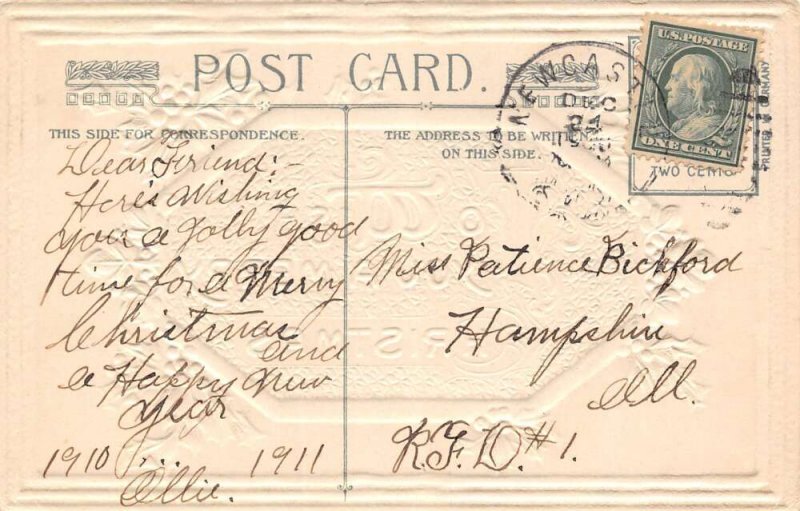 Christmas, To Wish You A Merry Christmas,  W/ Holly Berries Winsch, Vintage PC U