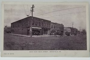 Mansfield Pa View Main Street MH Shepard Clothier 1908 to Rochester Postcard N11