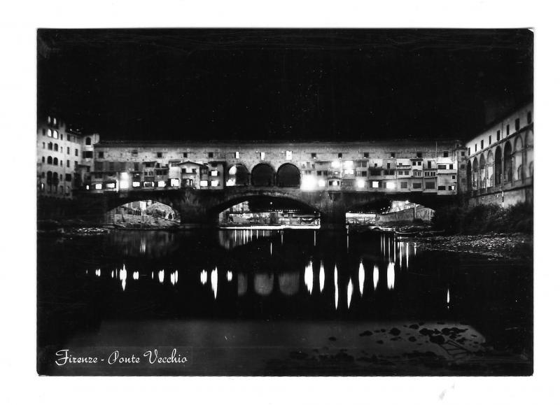 Italy Firenze Ponte Vecchio Florence Bridge at Night Glossy4 X6 Photo Postcard