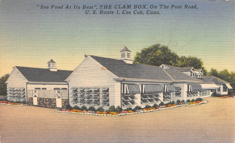 The Clam Box, Cos Cob, On The Post Rd.,Connecticut, Early Linen Postcard, Unused