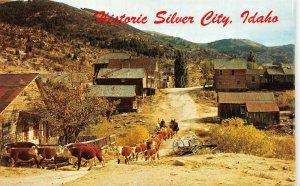 SILVER CITY, ID Idaho  GHOST TOWN STREET SCENE Cattle~Cowboys  Chrome Postcard