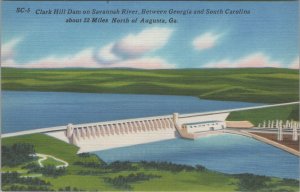 Postcard Clark Hill Dam Savannah River Between Georgia and South Carolina