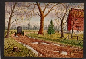 PA Dutch Art Painting Amish Carriage Ephrata Pennsylvania Artist Signed J McVey