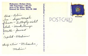 Postcard Map WI - Wisconsin State mapcard tourist spots