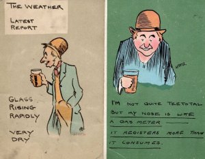 Drinking Nose As Gas Meter Weather 2x Old Comic Postcard s