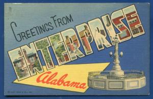 Enterprise Alabama al large letter letters linen postcard