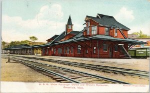 Greenfield MA B&M Union Passenger Station & Wood's Restaurant c1910 Postcard G28