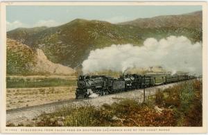 Santa Fe Train Descending from Cajon Pass CA - Vintage Ha...