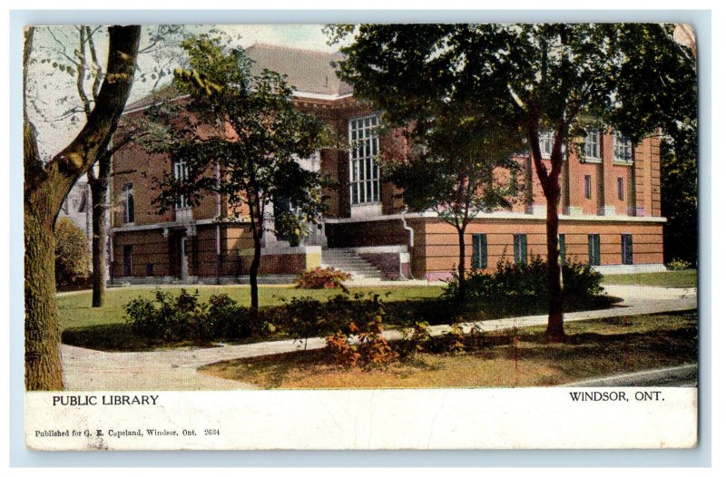 1916 Public Library Windsor Ontario Canada Antique Posted Postcard 