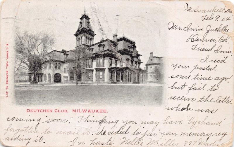 MILWAUKEE WISCONSIN~DEUTCHER DEUTSCHER GERMAN CLUB-POSTCARD 1904 PSMK