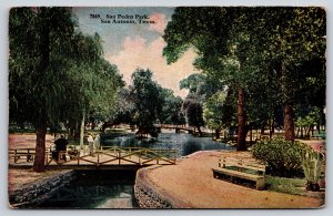 San Antonio Texas~San Pedro Park~Folks Cross Bridge~c1910 Postcard