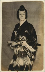 PC KABUKI THEATER SAMURAI JAPAN REAL PHOTO POSTCARD (a19817)