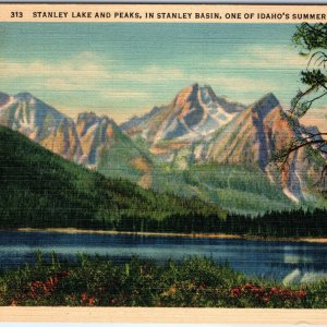 c1940s ID Idaho Beautiful Nature Scene Stanley Lake Mountain Peaks Linen PC A286