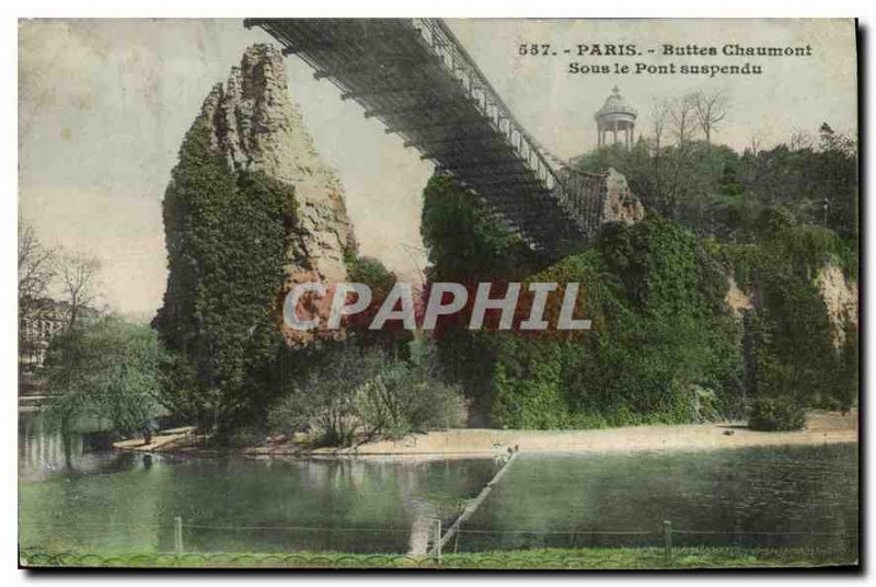 Postcard Old Paris Buttes Chaumont Under the Suspension Bridge