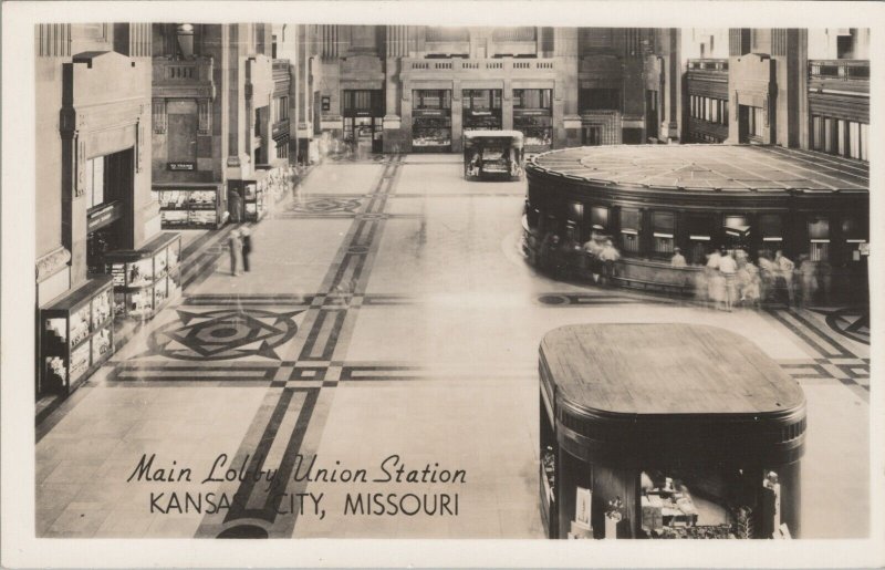 RPPC Lobby Union Station Ticket Window Kansas City MO Grogan photo postcard G830 