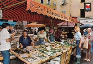 Fish French Street Market Stall Postcard