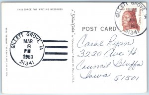 1983 Gillett Grove, IA Post Office Cancel Postcard Town USPO Postal History A267