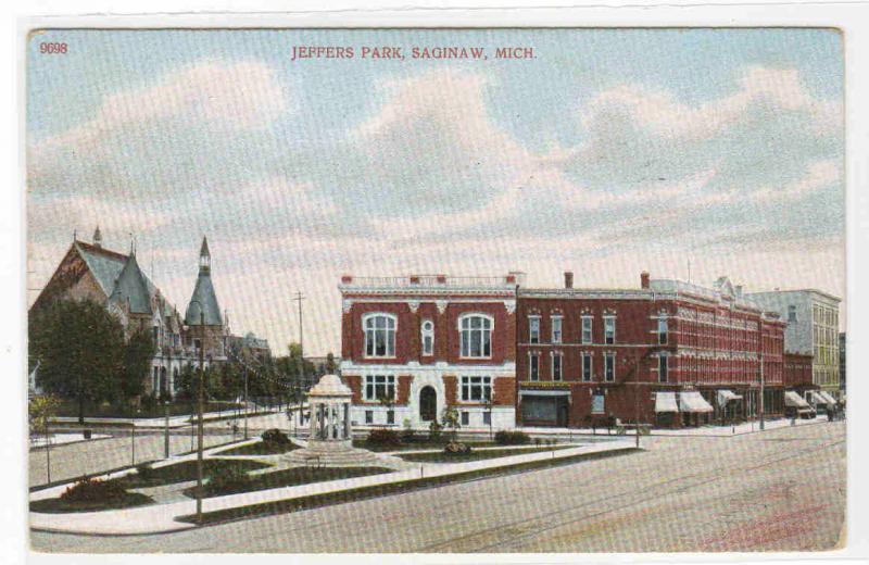 Street Scene Jeffers Park Saginaw Michigan 1908 postcard