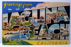 Greetings From Laguna Beach California Large Letter Linen Postcard Curt Teich