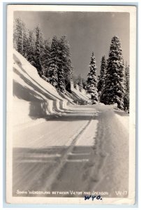 1946 Snow Wonderland Between Victor And Jackson Wyoming WY RPPC Photo Postcard