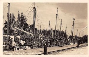 Everglades Florida birds eye view sponges boats at pier real photo pc BB1480