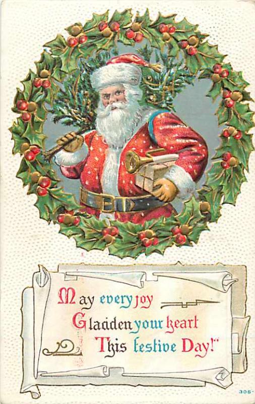 1909 Santa Christmas Embossed Divided Back Postcard
