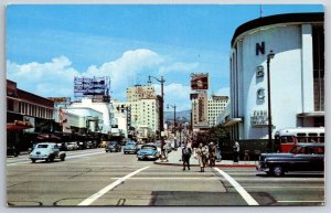 Hollywood CA~Vine Street @ Sunset Blvd~NBC Studio~Miller Beer~1940s Cars Bus