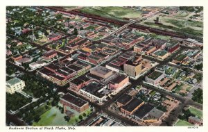 Vintage Postcard 1920's Aerial View Business Section Of North Platte Nebraska NE