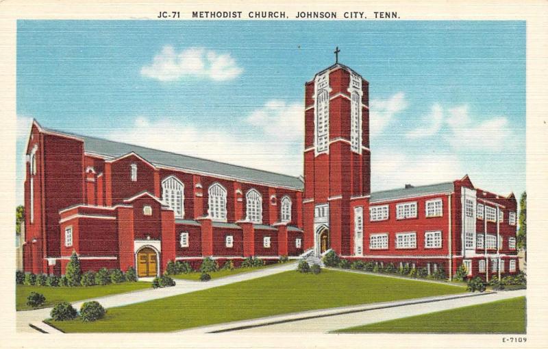 JOHNSON CITY, TN Tennessee    METHODIST CHURCH     c1940's Linen Postcard