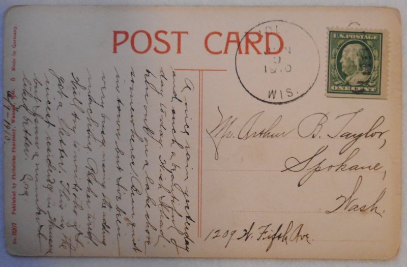 D.L. Plummers Residence, Wausau, WI -  postmark 1910