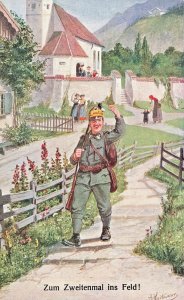 ZUM ZWEITEN MAL ins FELD-WW1 SOLDIER GOES TO WAR AGAIN~1915 WW1 HARTMAN POSTCARD