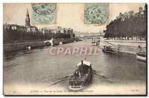 Old Postcard Lyon Overlooking the Gateway Saone Saint Georges Boat