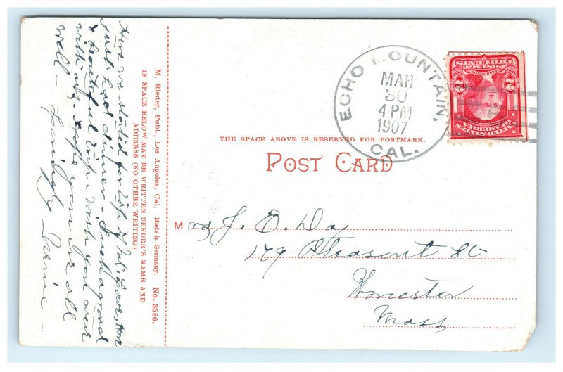 1907 Mt Lowe California Pacific Electric Railway Postcard Echo Canyon Cancel