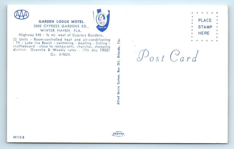 WINTER HAVEN, FL ~ GARDEN LODGE MOTEL c1950s Cars Polk County Roadside Postcard 