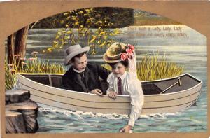 LOT OF 5 ROMANCE POSTCARDS 1910s~YOUNG COUPLE IN BOAT~ADDRESSED TO MARSHALL VA