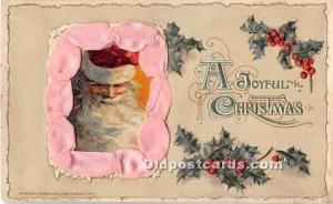 Santa Claus Christmas Silk Material on Card Writing on back 