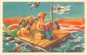 Shipwrecked Sailor playing Accordion for Mermaids Fantasy Postcard AA74442