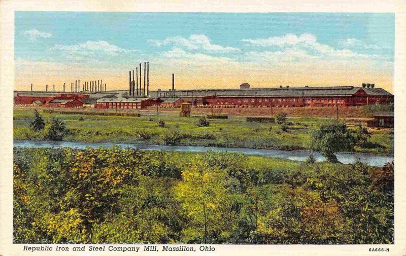 Republic Iron & Steel Company Mill Massillon Ohio 1947 linen postcard