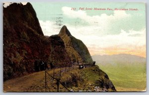 Hawaiian Islands~Pali Scenic Mountain Pass~Men on Foot~Gravel Road Fence~c1914
