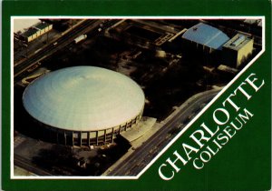 CONTINENTAL SIZE POSTCARD AERIAL VIEW OF THE CHARLOTTE COLISEUM